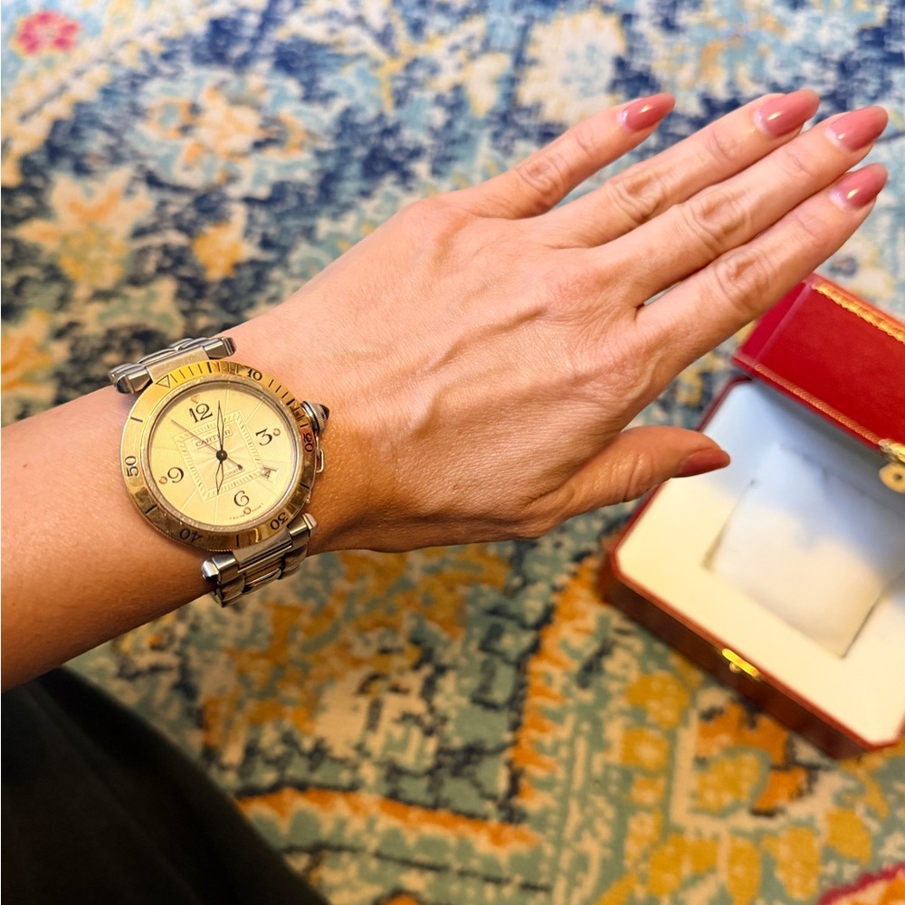 CARTIER Stainless Steel 18K YG Pasha Automatic Watch, box & links. PRICE FIRM